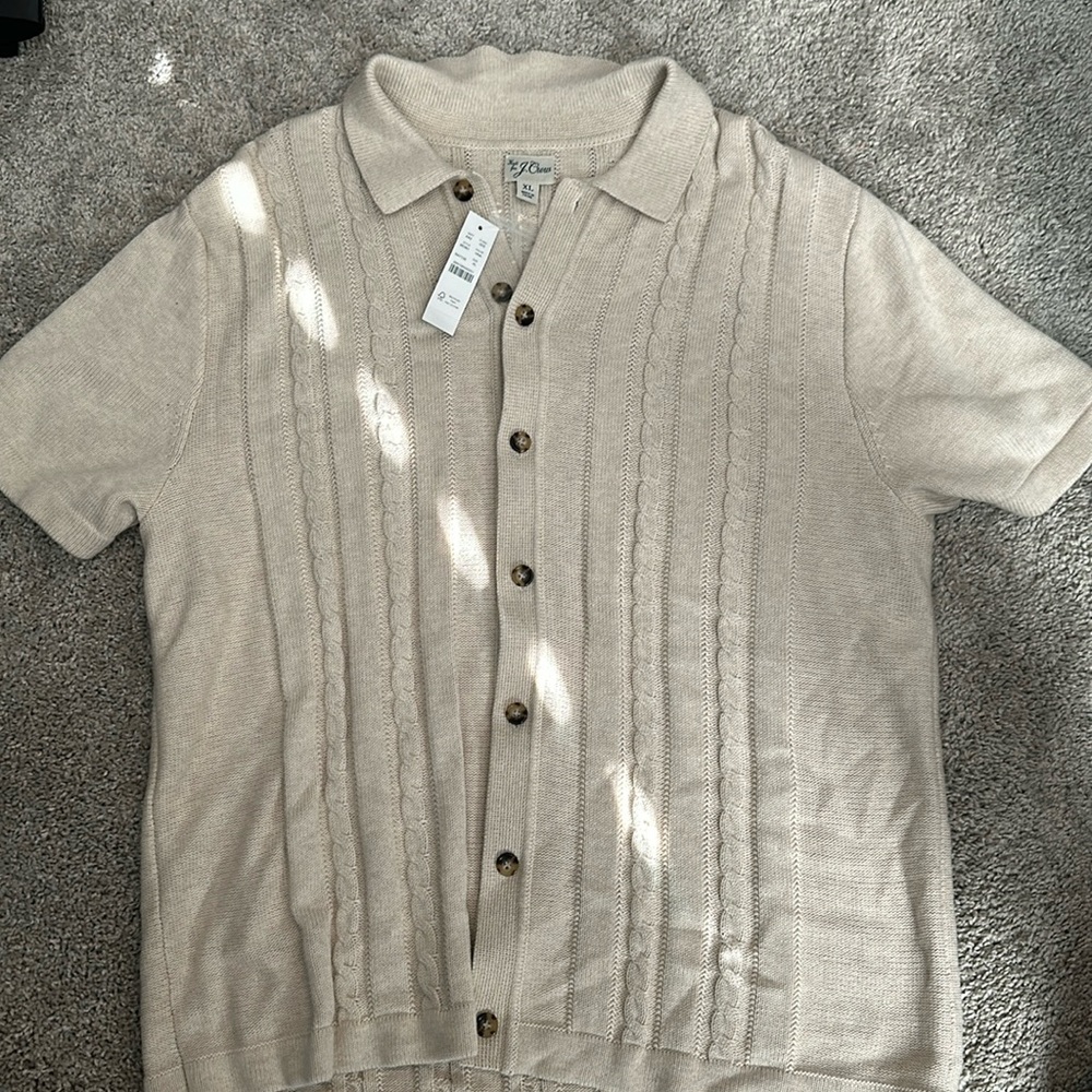 Cotton cable-knit short-sleeve cardigan sweater-polo